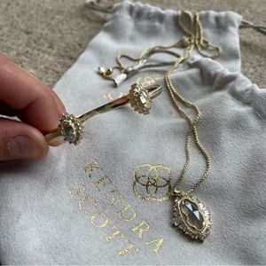 Kendra Scott Adjustable Pendant Necklace and Cuff Bracelet. Gold Plated